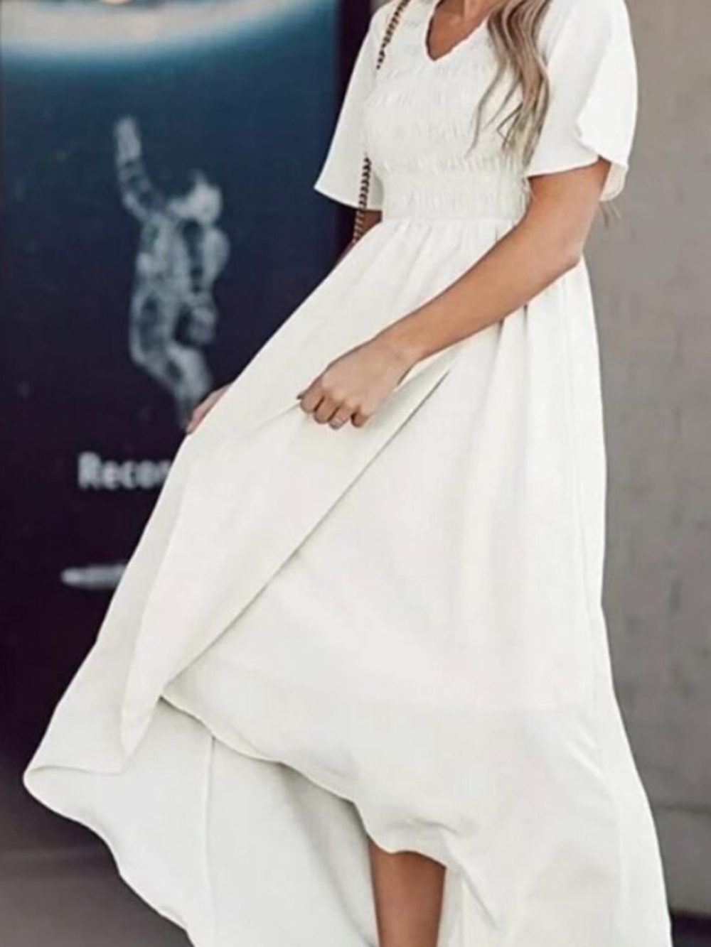Zattcas NWT size medium white smocked short sleeve high low maxi dress